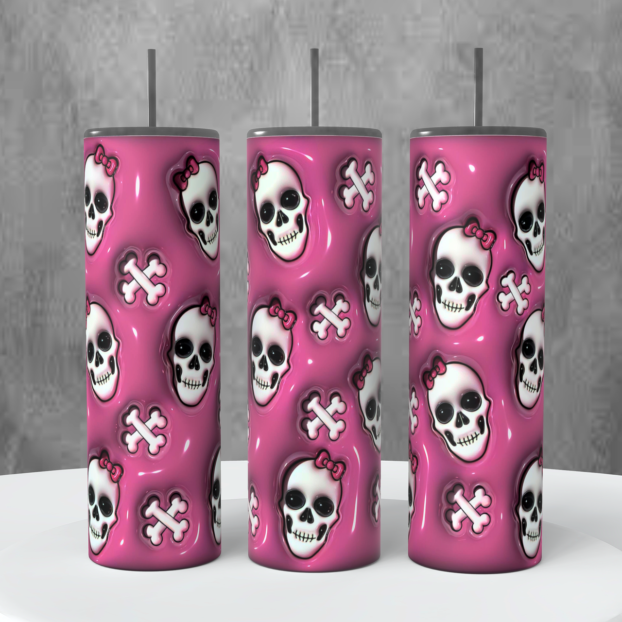 Halloween 20oz Tumbler #10 Pink Bow Skull